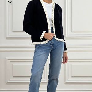 Brand new VITA GRACE Lottie satin grill contrast cardigan Black-cream, S-M